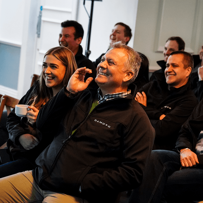happy crowd at team building event